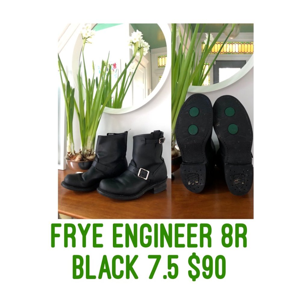 Frye Engineer Boots, Black, Size 7.5
